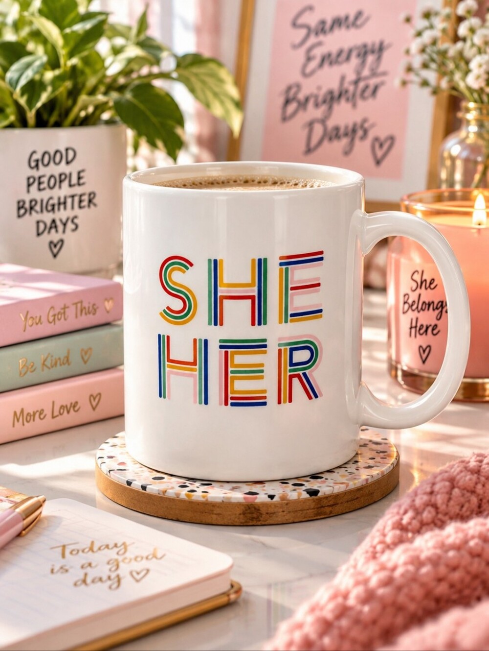 NEW Room Essentials Stoneware Mug "She / Her" Preferred Pronoun Pride LGBT White